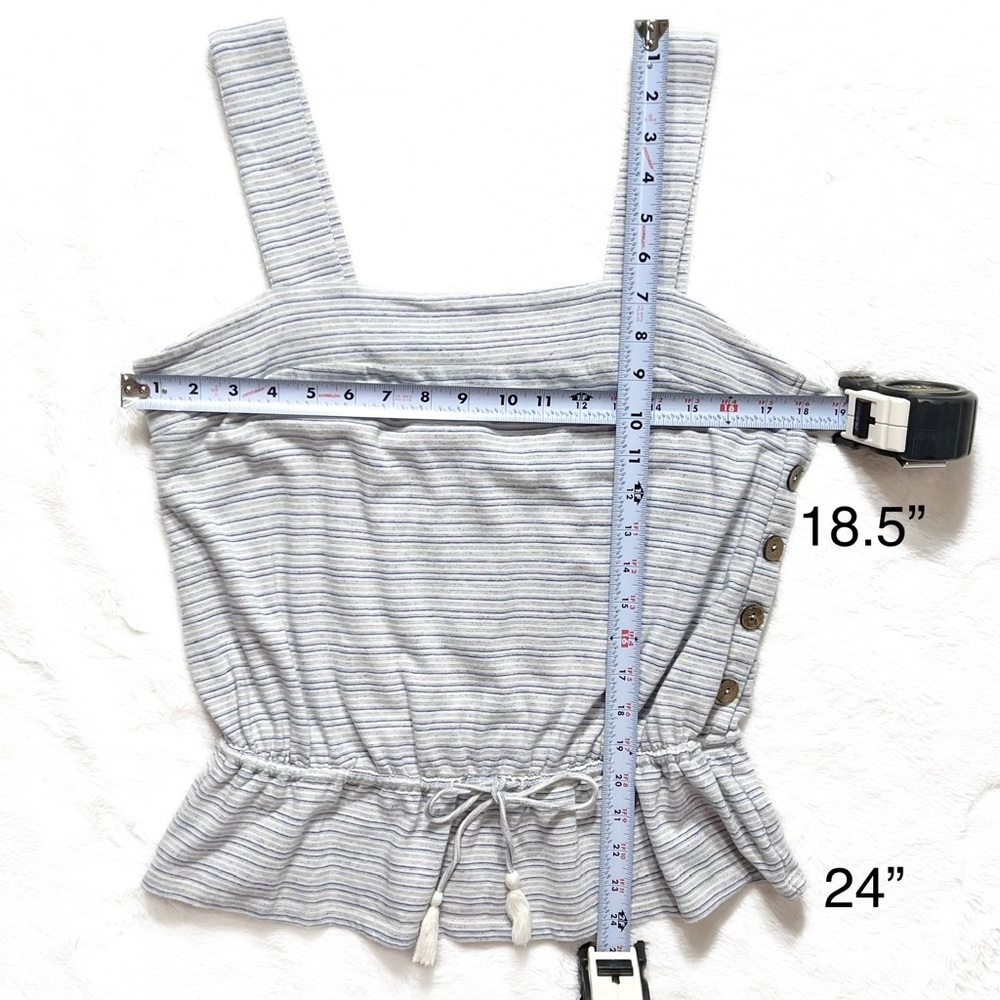 SOLD-Lucky Tassel Tie Waist Peplum Blue White Striped Sleeveless Knit Tank Top - Picture 10 of 10